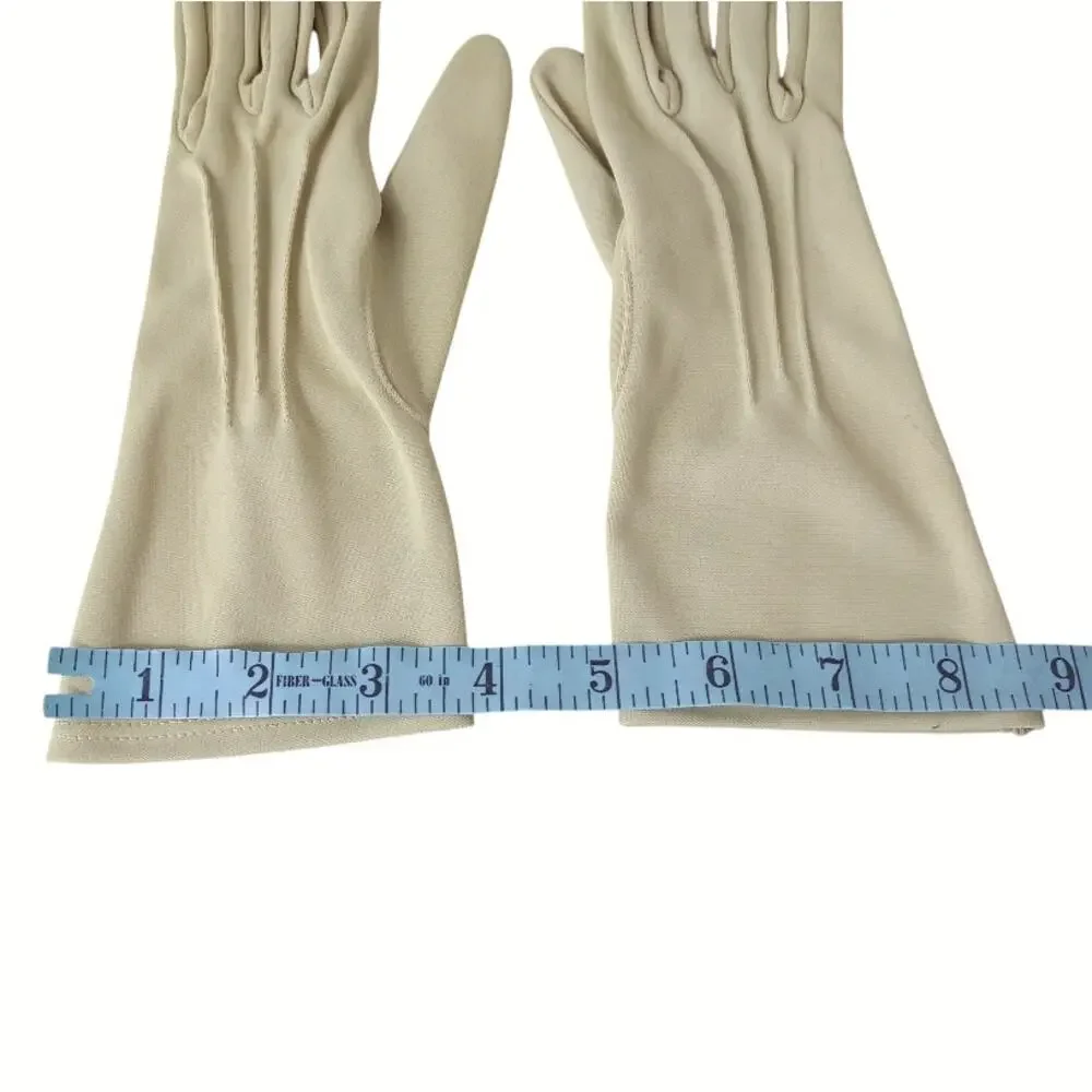 Vintage 70s Mint Green Knit Gloves Approx Size 7 Pin Tucks Retro Stretch 60s